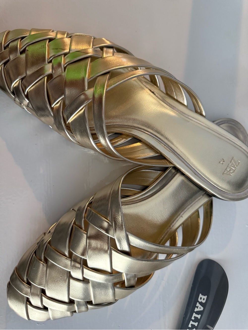 Zara Metallic Gold Woven Slide Sandals - Women